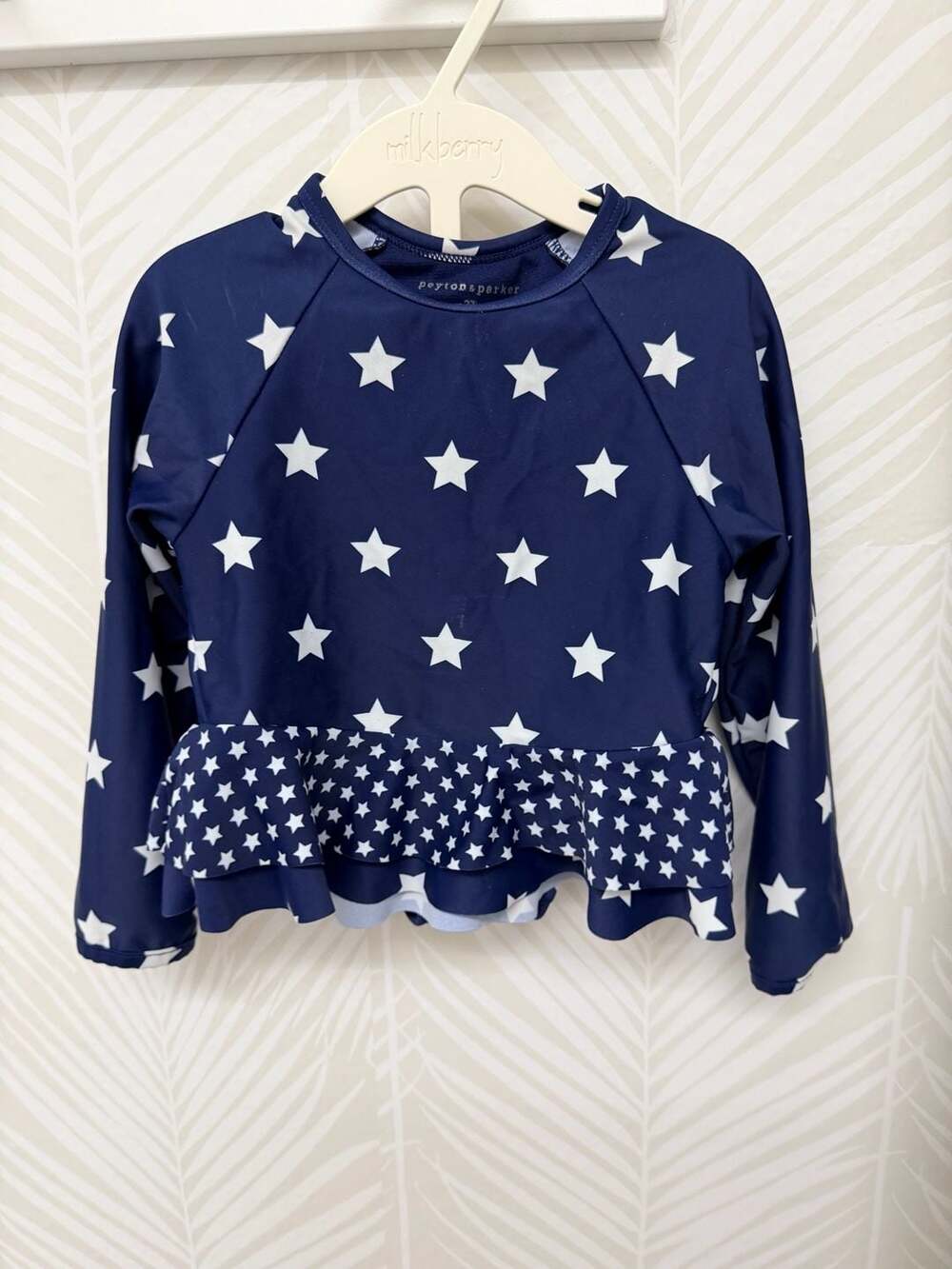 Peyton & Parker Toddler Girls Star Print Long Sleeve Peplum Rash Guard Swim Suit